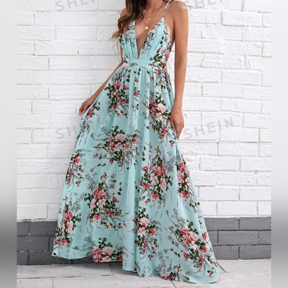 Beach Vacay Open Back Floral Maxi Dress